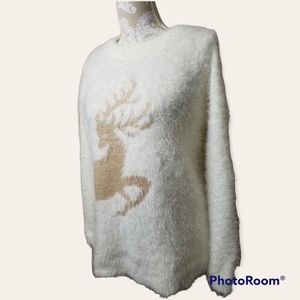 French Laundry Holiday creme/winter white sweater with deer print size small